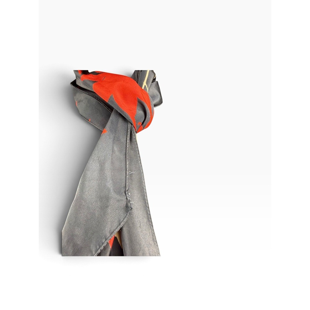 Vera Neumann Vintage Silk Scarf Gray Red Tan Maple Leaf Botanical Print - Picture 8 of 15